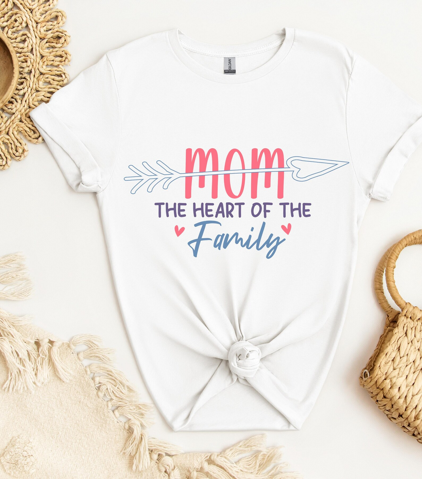 Mom T-Shirt - The Heart of the Family, Gift for Mom, Mother's Day Tee, Family Theme Shirt, Casual Everyday Wear