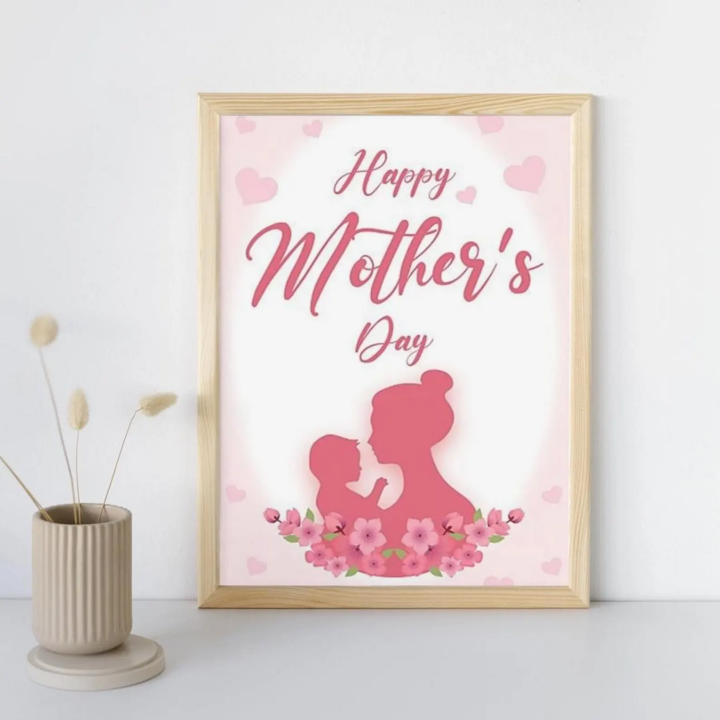 Happy Mother's Day Poster Wall Art, Indoor and Outdoor Decor, Gift for Mom, Floral Poster, Family Love Decoration