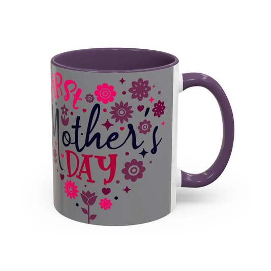 First Mother's Day Accent Coffee Mug, Floral Love Mug, Gift for New Moms, Hot Beverage Cup, Mother's Day 2024