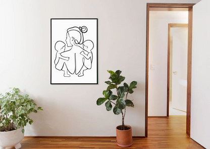 Line Art Print, Twin Mom, Newborn Twins Print, Mom of 2, Mom and Baby, Newborn Gift, Mom Gift, Minimalist Line Art, Wall Art Print