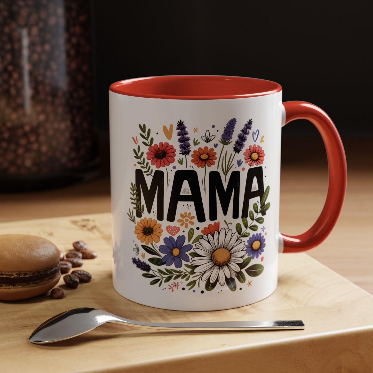 Floral Mama Accent Coffee Mug (11, 15oz), Mother's Day Gift, Mom Mug, Floral Coffee Cup, Gift for Her, Flower Mug