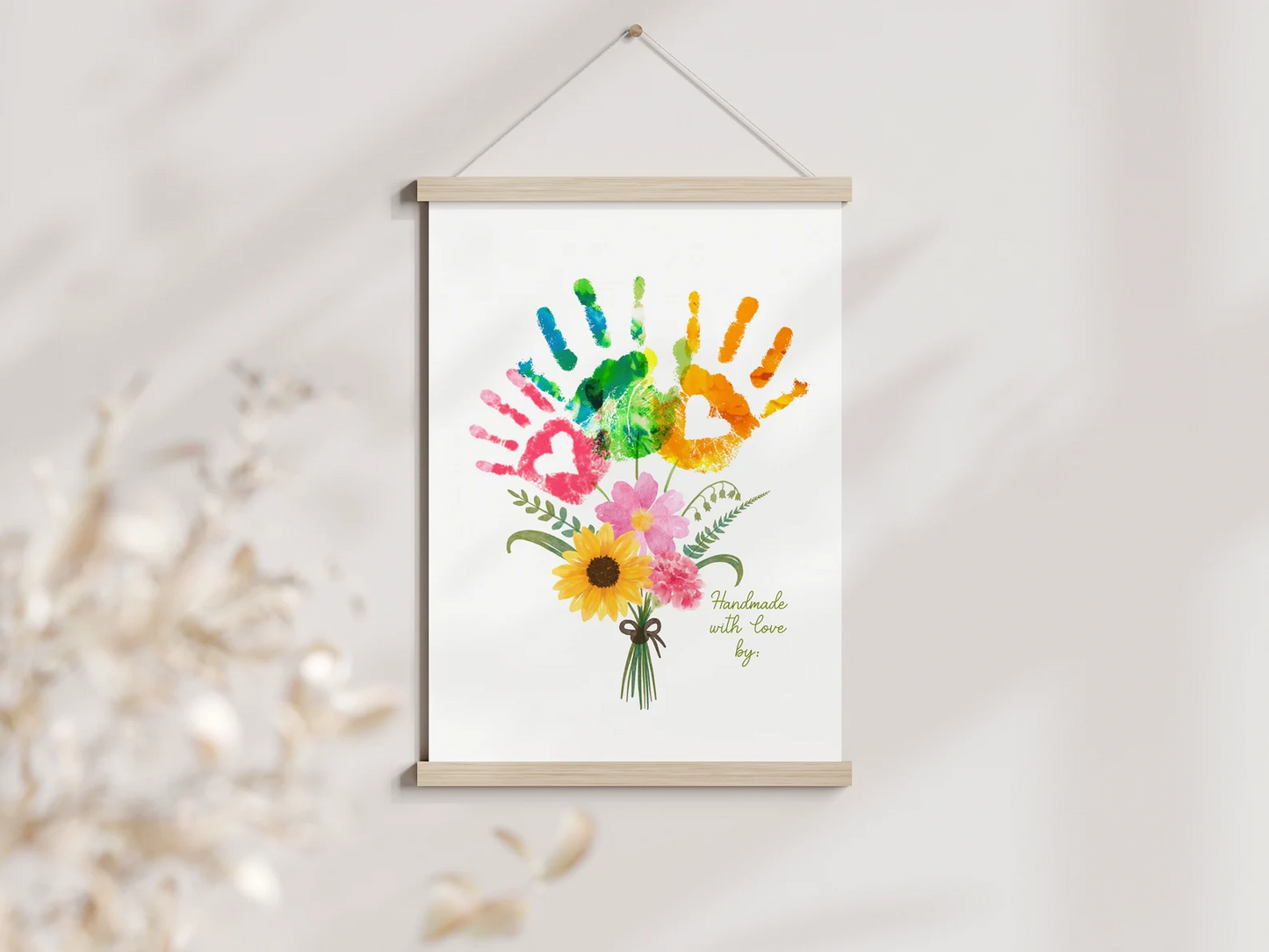 Valentine Mother's day craft handprint art birthday activity floral bouquet grandma flower DIY kids children toddler baby printable keepsake