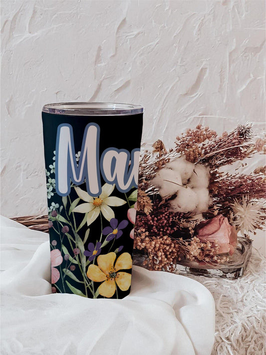 Mom Floral Stainless Steel Tumbler Mama New Mother Birthday Present Coffee Lover Drinkware Black Color Special Gift for Her Mama Present