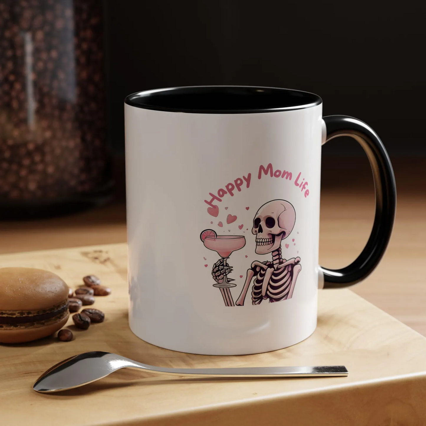 Happy Mom Life Skeleton Coffee Mug - Perfect Gift for Moms, Funny Mug, Black Accent Cup, Coffee Lover Gift, Halloween Decor, Unique Mug