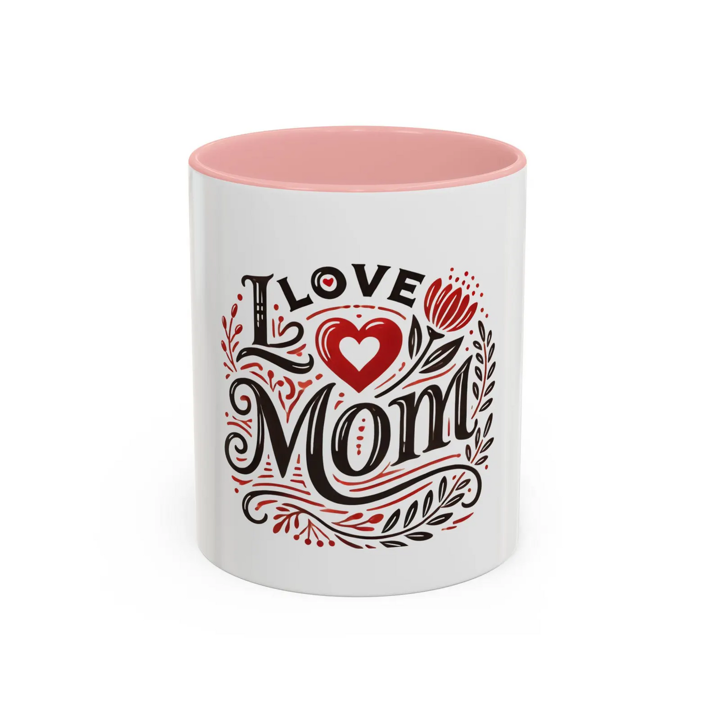 I Love Mom Accent Coffee Mug, Perfect Gift for Mother's Day, Birthday, Family Gatherings, Cozy Drinkware, Coffee Lover