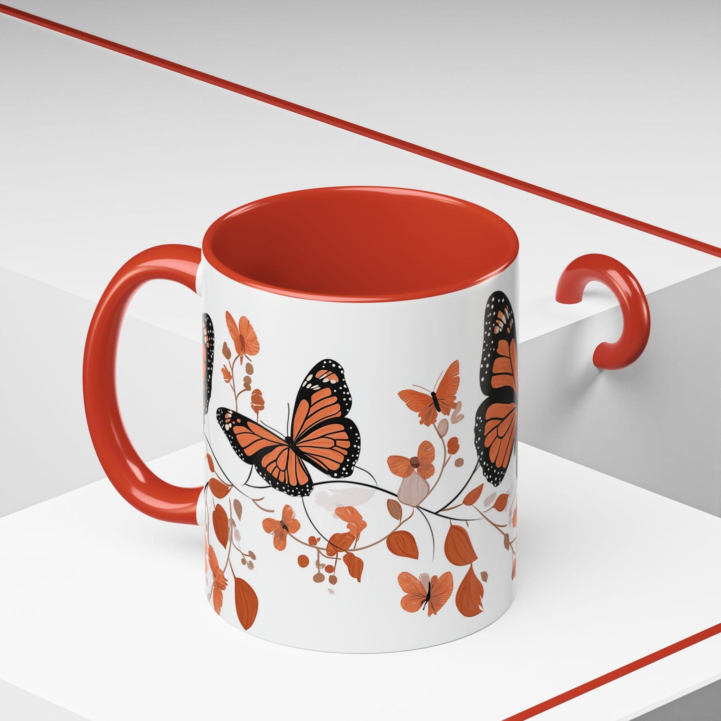 Butterfly Blossom Accent Coffee Mug, Floral Mug, Gift for Nature Lovers, Monarch Butterfly Mug, Home Office Decor-ng01acg1mth5005